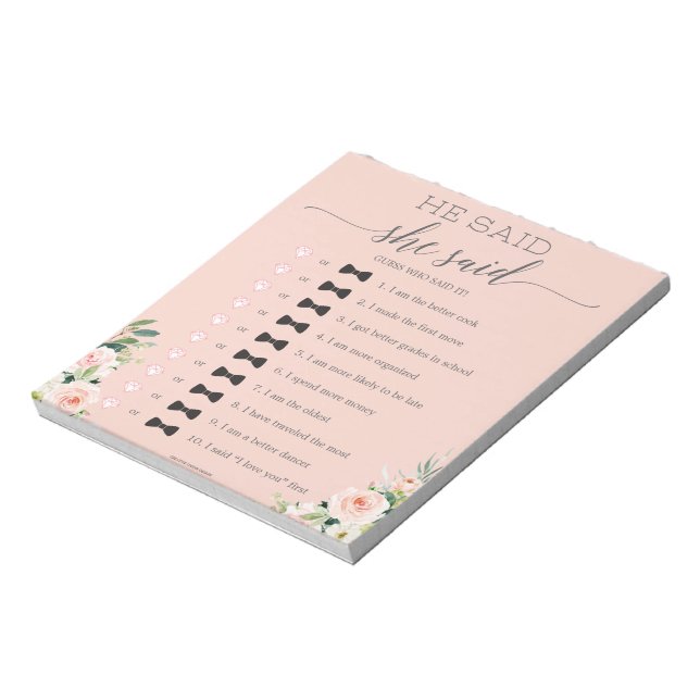 Budget Bridal Shower He Said She Said Game Notepad (Rotated)