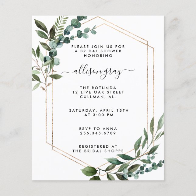 Budget Bridal Shower Invitation Flyer (Front)