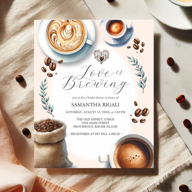 Budget Bridal Shower Invitation Love Is Brewing Flyer (Bridal shower invitations budget coffee theme by Do Tell A Belle)