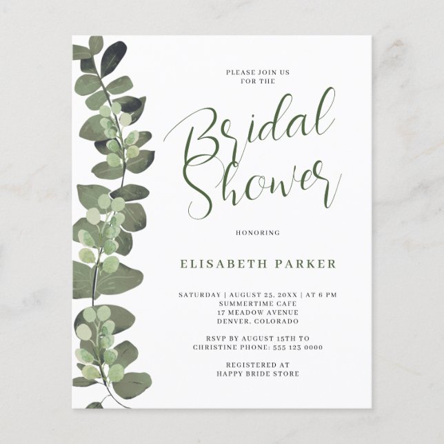 Budget bridal shower invitation paper flyer (Front)