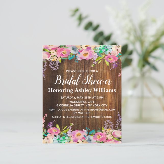 Budget Bridal Shower Invitation Rustic Floral Boho (Standing Front)