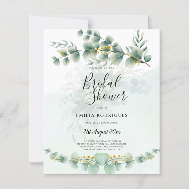 Budget Bridal Shower Invitations Greenery Leaves (Front)