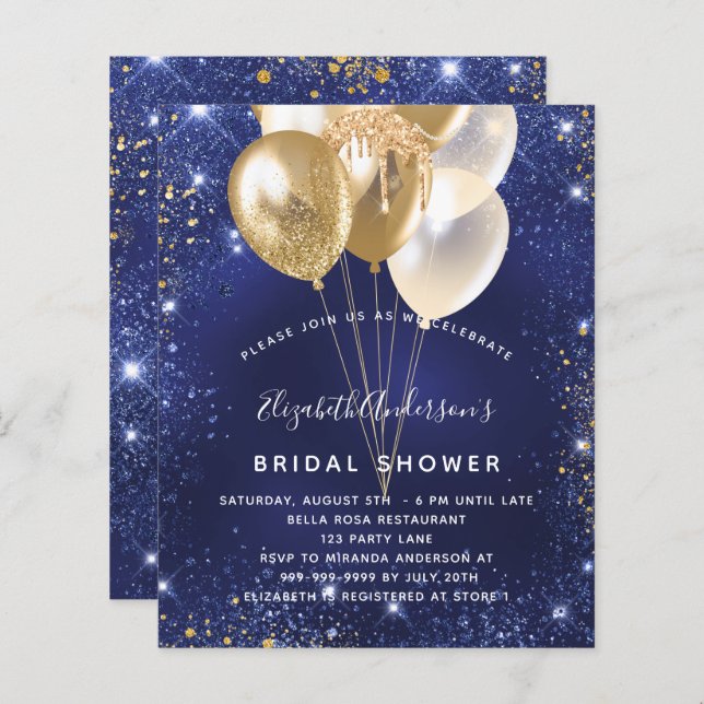 Budget Bridal Shower navy blue gold balloons (Front/Back)