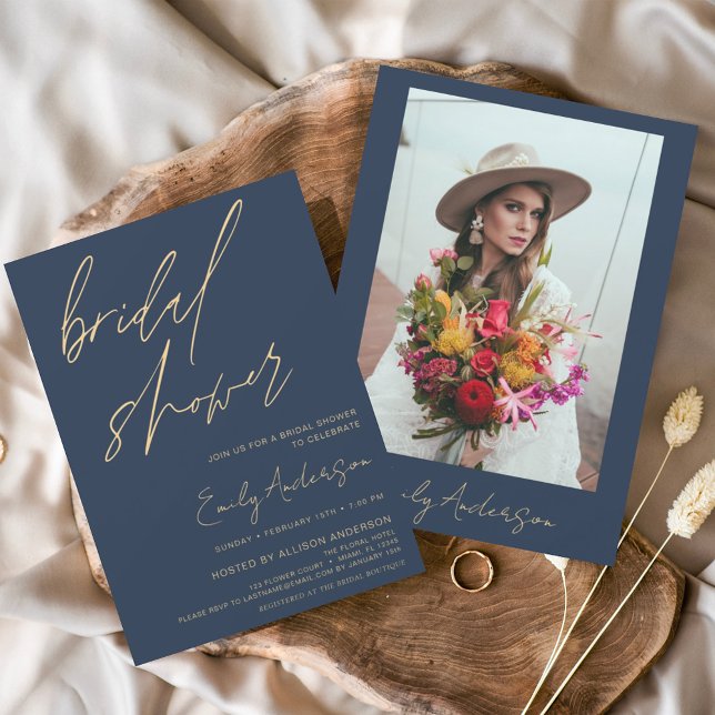 Budget Bridal Shower Navy Blue Script Minimalist Flyer (Creator Uploaded)