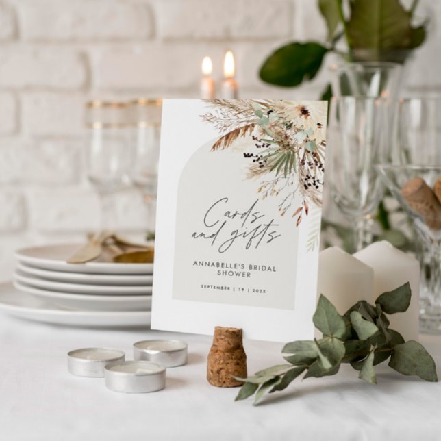 Budget bridal shower pampas cards and gifts boho poster (Creator Uploaded)