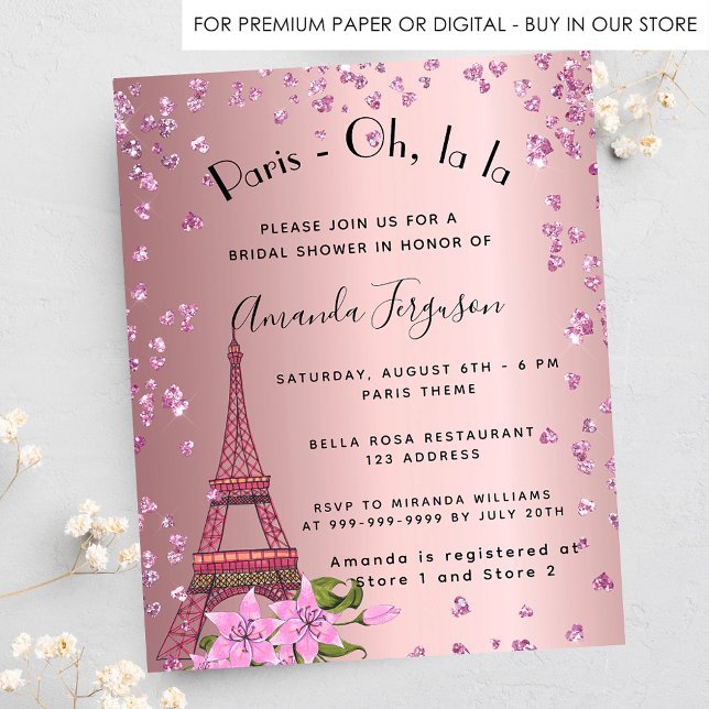 Budget bridal shower Paris Eiffel pink invitation (Creator Uploaded)