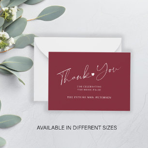 Budget bridal shower script burgundy thank you not card