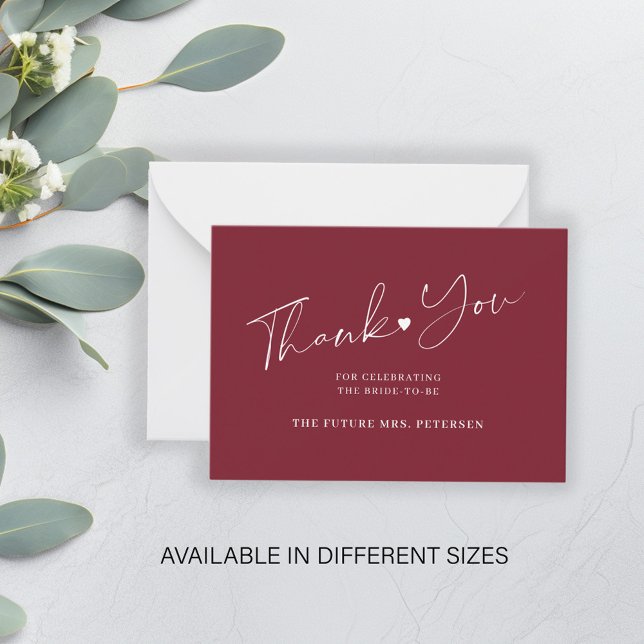 Budget bridal shower script burgundy thank you not card (Creator Uploaded)