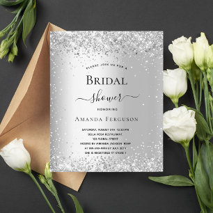 Budget bridal shower silver glitter invitation
