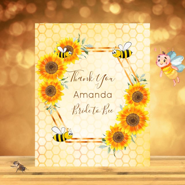 BUDGET Bridal shower sunflowers bee Thank You Card (Creator Uploaded)