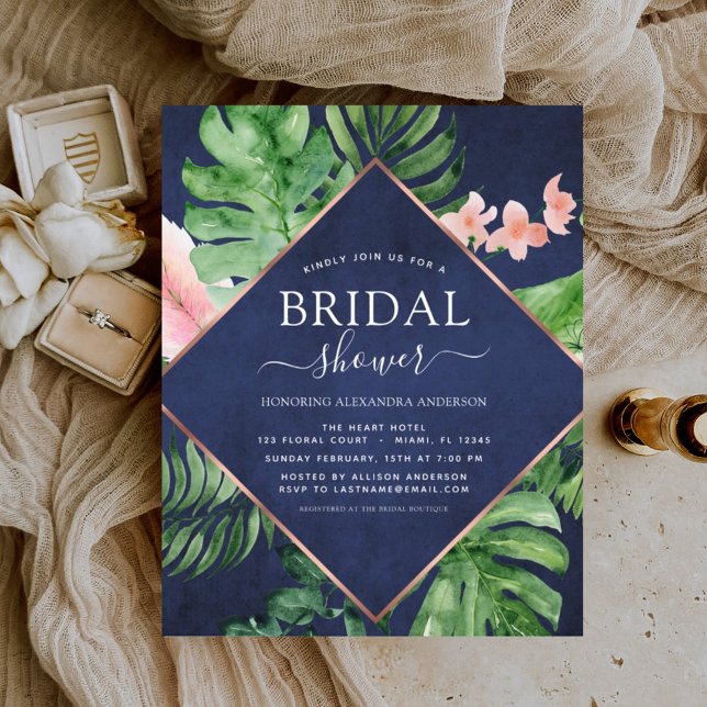 Budget Bridal Shower Tropical Palm Navy Blue (Creator Uploaded)