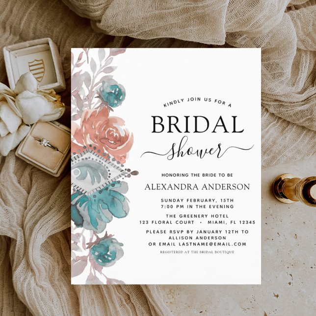 Budget Bridal Shower Turquoise Pink Invitation (Creator Uploaded)