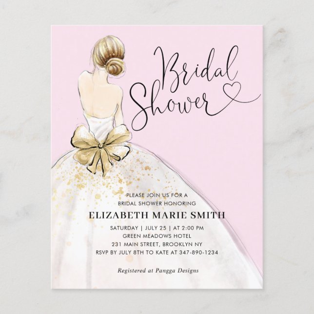 Budget Bride Gown Pink Bridal Shower Invitation (Front)