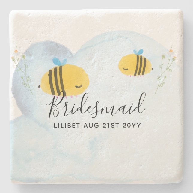 BUDGET Bridesmaid Bridal Party Gifts Bumble BEES Stone Coaster (Front)