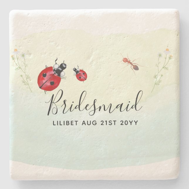 BUDGET Bridesmaid Bridal Party Gifts LADYBUGS Stone Coaster (Front)