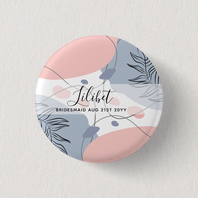 BUDGET Bridesmaid Bridal Party Gifts Pink Blue 3 Cm Round Badge (Front)