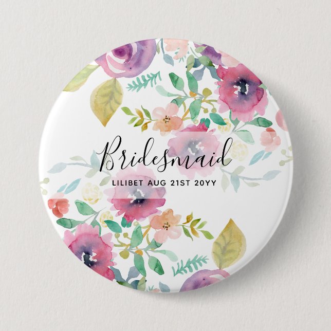 BUDGET Bridesmaid Bridal Party Gifts Pink Floral 7.5 Cm Round Badge (Front)