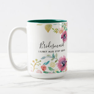 BUDGET Bridesmaid Bridal Party Gifts Pink Floral Two-Tone Coffee Mug