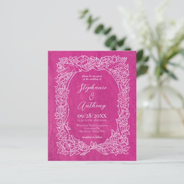 Budget Bright Pink Floral Wedding Invitation (Standing Front)