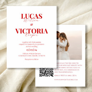 Budget bright red Photo QR code wedding invite