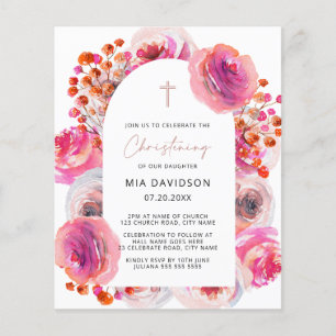Budget Bright Watercolor Floral Arch Christening Flyer