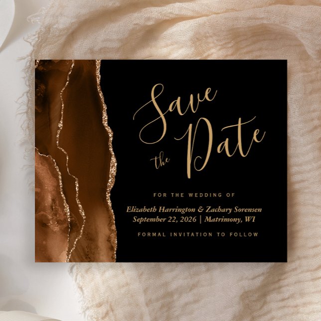Budget Brown Agate Black Wedding Save the Date (Creator Uploaded)