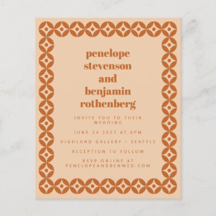 Budget Brown Tan Mid Mod Geometric Wedding Invite