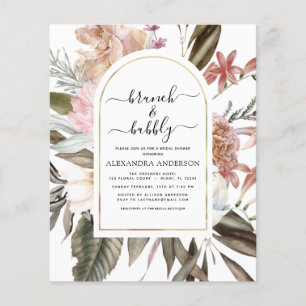 Budget Brunch & Bubbly Boho Burgundy Bridal Shower Flyer