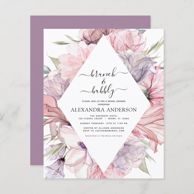 Budget Brunch & Bubbly Boho Purple Bridal Shower (Front/Back)