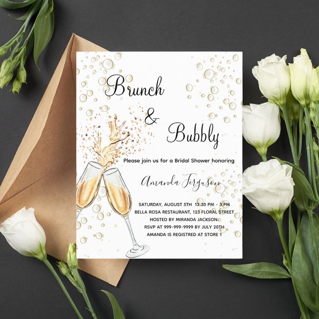 Budget Brunch Bubbly Bridal Shower gold invitation (Creator Uploaded)