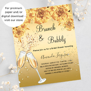 Budget Brunch Bubbly Bridal Shower gold invitation