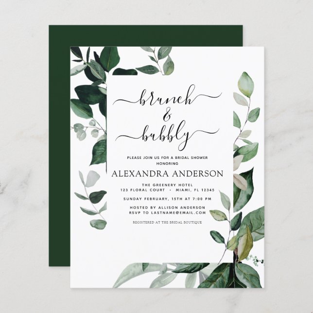Budget Brunch & Bubbly Bridal Shower Greenery (Front/Back)