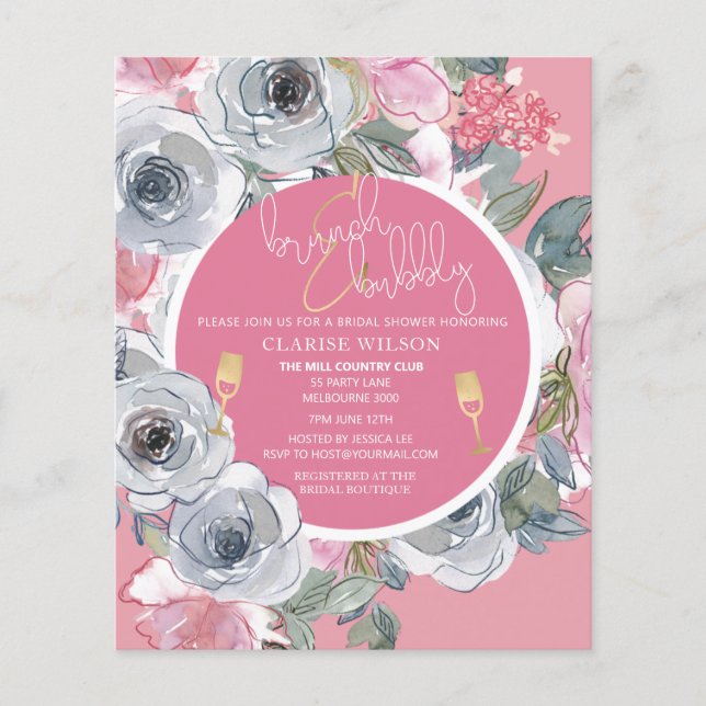 BUDGET Brunch & Bubbly Bridal Shower Invitation (Front)