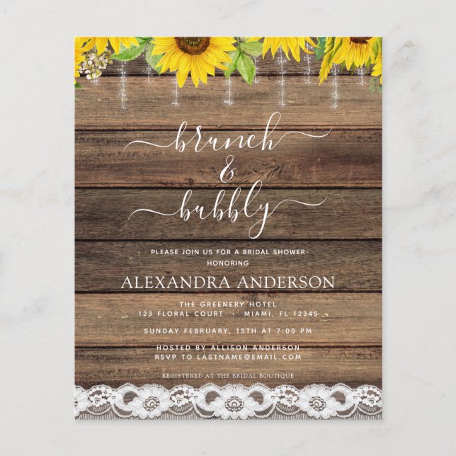 Budget Brunch & Bubbly Bridal Shower Sunflower (Front)