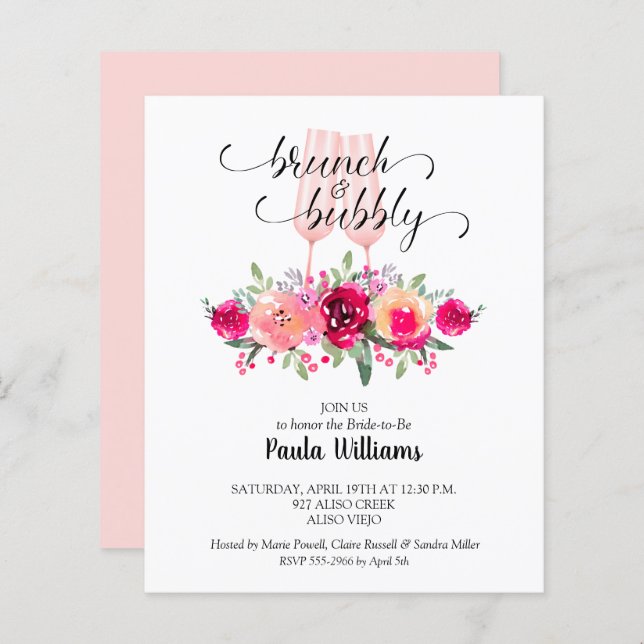Budget Brunch Bubby Floral Bridal Shower Invites (Front/Back)