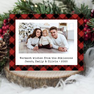 Budget Buffalo Plaid Photo Red Black Holiday Card