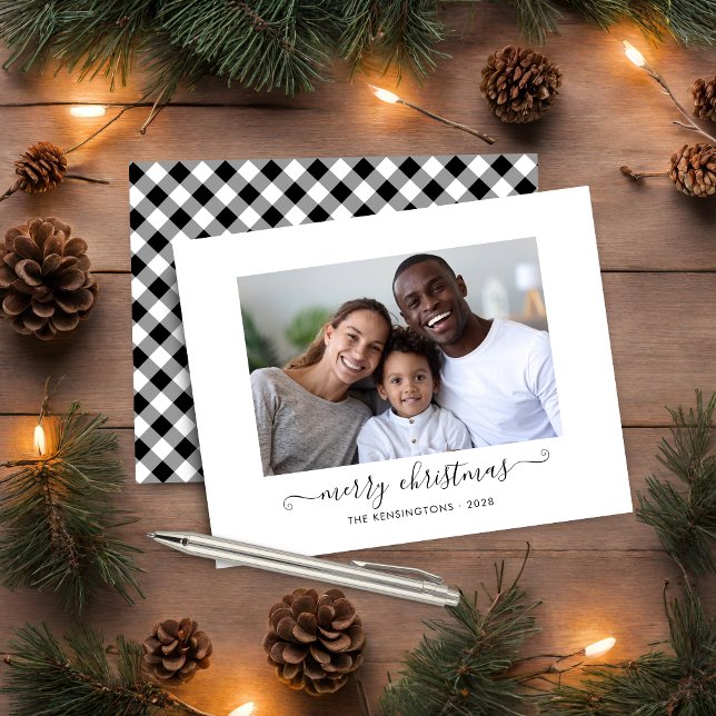 BUDGET Buffalo Plaid Script Merry Christmas Photo (BUDGET Buffalo Plaid Script Merry Christmas Photo Holiday Card)