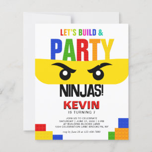 Budget Building Blocks Ninja Birthday Invitation