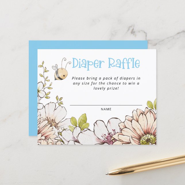 Budget Bumblebee Blue Baby Shower Diaper Raffle (Front/Back In Situ)
