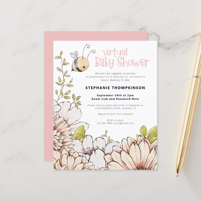 Budget Bumblebee Virtual Baby Shower Invitation (Front/Back In Situ)