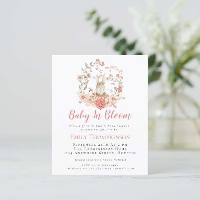 Budget Bunny Baby in Bloom Girl Baby Shower Invite (Standing Front)