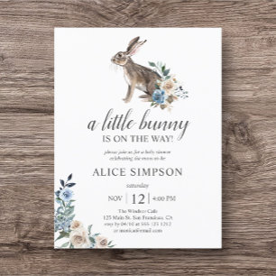 Budget Bunny Boho Dusty Blue Flower Baby Shower In Invitation Postcard