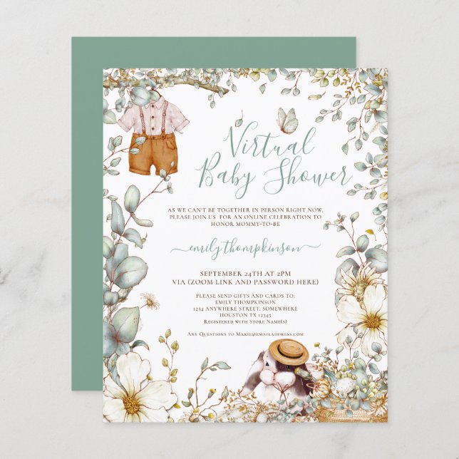 Budget Bunny Boy Virtual Baby Shower Invitation (Front/Back)