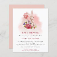 Budget Bunny Florals Pink Baby Shower Invitation