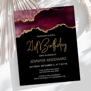 Budget Burgundy Agate 21st Birthday Invitation