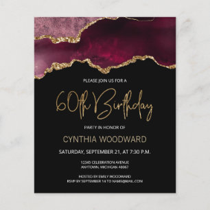 Budget Burgundy Agate 60th Birthday Invitation