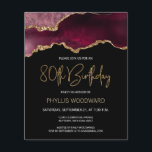 Budget Burgundy Agate 80th Birthday Invitation<br><div class="desc">This trendy 80th birthday invitation features a watercolor image of an agate geode in shades of burgundy with faux gold highlights. The words "80th Birthday" appear in faux gold glitter in decorative modern handwriting font. Customise it with the name of the honoree in gold coloured text and the details in...</div>