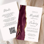 Budget Burgundy Agate Blush QR Code Wedding<br><div class="desc">The left-hand edge of this elegant modern wedding invitation features a burgundy red watercolor agate border trimmed with faux gold glitter. The customisable text combines charcoal grey handwriting, copperplate and italic fonts on a pale blush pink background. Add additional details on the back, along with a QR code to help...</div>