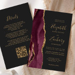 Budget Burgundy Agate Dark QR Code Wedding<br><div class="desc">The left-hand edge of this elegant modern wedding invitation features a burgundy red watercolor agate border trimmed with faux gold glitter. The customisable text combines gold-coloured handwriting, copperplate and italic fonts on an off-black background. Add additional details on the back, along with a QR code to help your guests visit...</div>