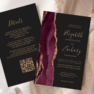 Budget Burgundy Agate Dark QR Code Wedding